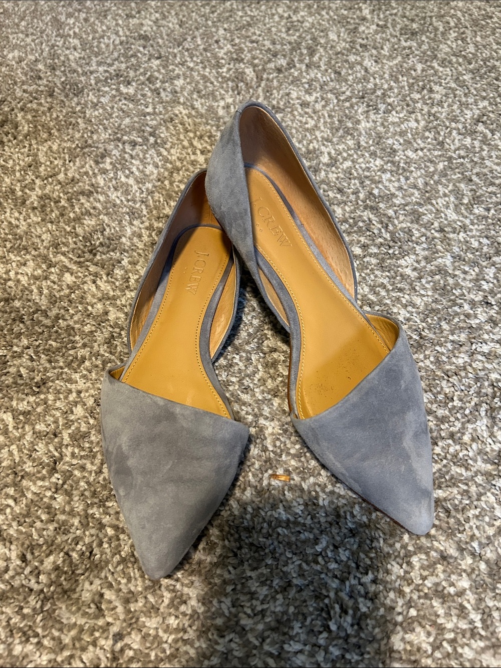 J. Crew Gray Suede Pointed D'Orsay Flats